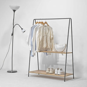 Wieszak na ubrania Bramsnæs z 2 półkami 139 x 100 x 46 cm czarny / orzechowy [en.casa]