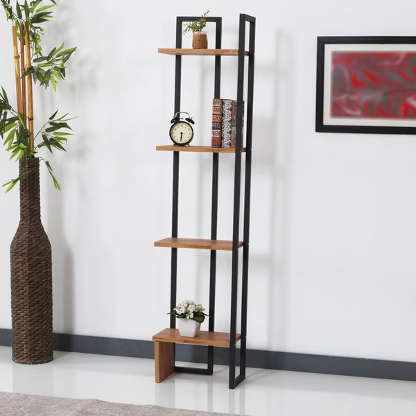 Regał stojący Bjergsted z 4 półkami 150x36x21 cm Czarny/Orzechowy wygląd [en.casa]