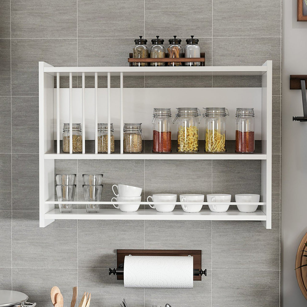 Wandregal Helsingør mit 3 Ablagen Weiß [en.casa] - premiumXL