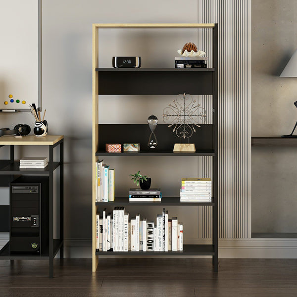 Regał Herlev z 4 półkami Artisan dąb / czarny [en.casa]