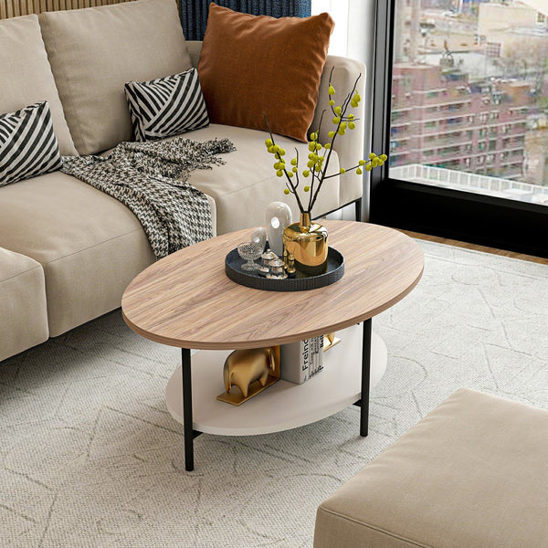 Stolik kawowy Fredericia z dolną półką o wyglądzie dębu / biały [en.casa]