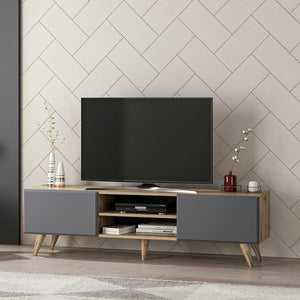 Stolik RTV Grindsted z 2 przegródkami i 2 półkami, optyka dąb / antracyt [en.casa]