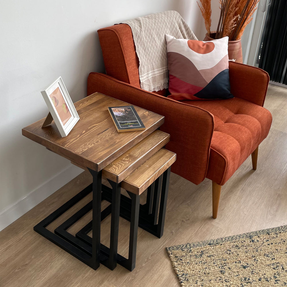 Satztisch Rørvig im 3er Set Kiefernholz, gebeizt [en.casa] - premiumXL