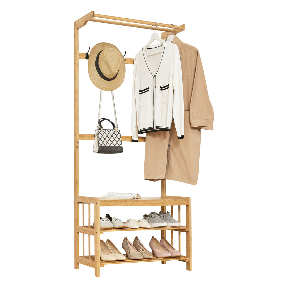Garderobenständer Tornio 168 x 70 x 35 cm aus Bambus Natur [en.casa] - premiumXL
