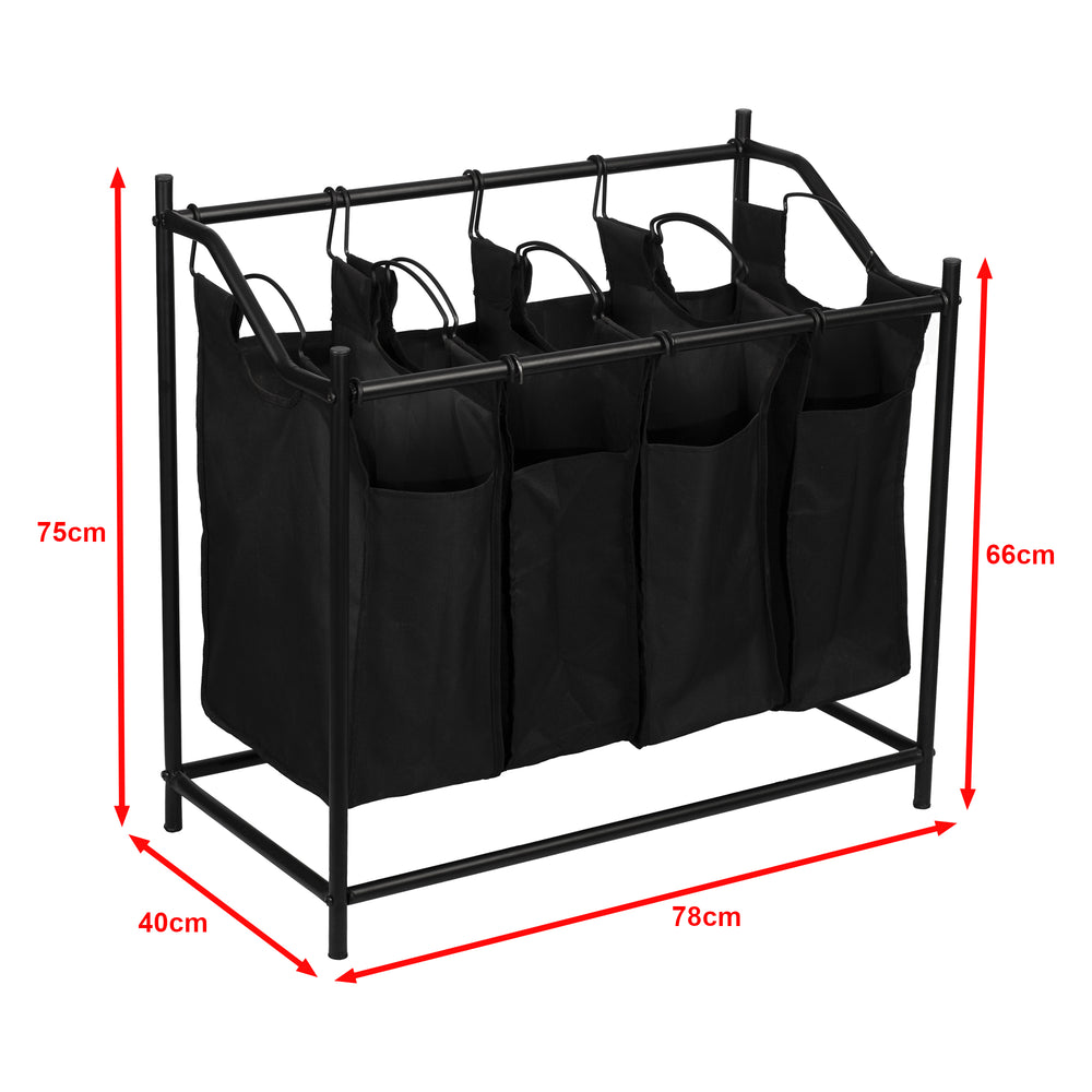 Wäschesammler Vamdrup mit 4 Wäschetaschen 18 L Metallgestell Schwarz [en.casa] - premiumXL