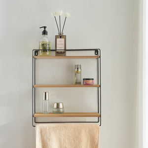 Półka ścienna Skovbo z 3 półkami czarna/drewno [en.casa]