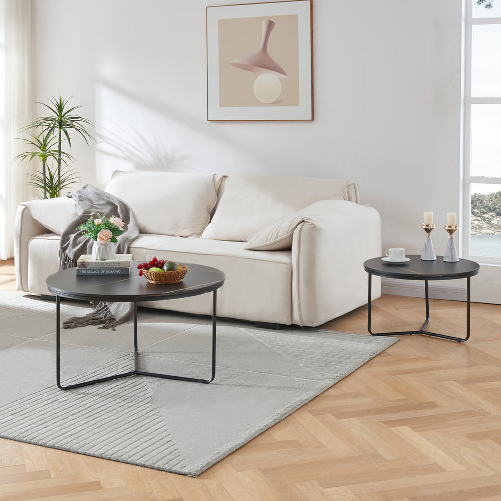 Satztisch Poxdorf 2 - tlg. Marmoroptik, schwarz [en.casa] - premiumXL