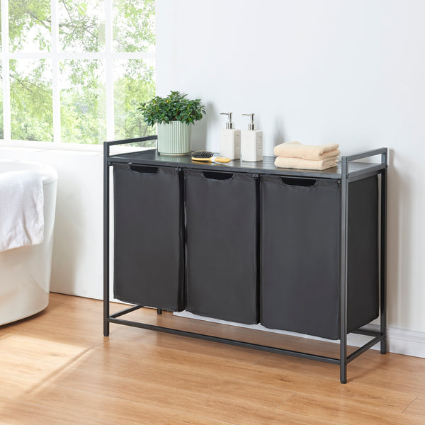 Kosz na pranie Saltvik z 3 koszami na pranie czarny [en.casa]