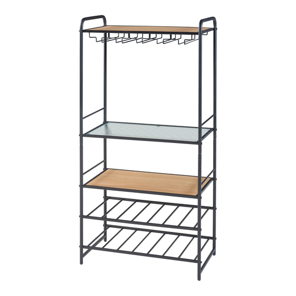 Stojak na wino Hustadvika 120x61x33cm czarny/dąb [en.casa]