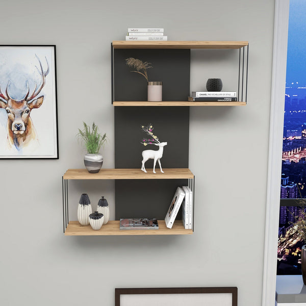 Półka ścienna Pudasjärvi 65x19x96 cm antracyt/dąb [en.casa]