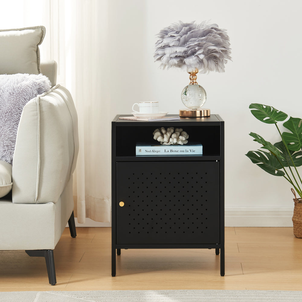 Nachtschrank Janakkala 55x40x40 cm Stahl Schwarz [en.casa] - premiumXL