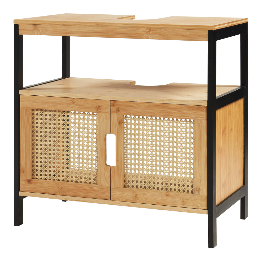 Waschbeckenunterschrank Tervola 60x60x35 cm Schwarz/Bambus [en.casa] - premiumXL