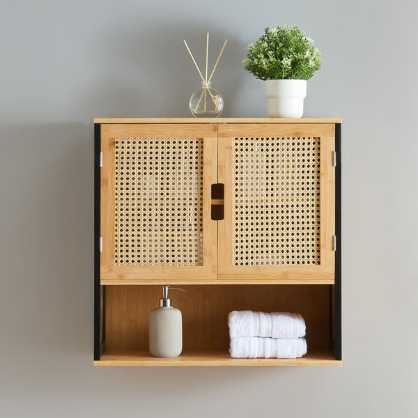 Szafka łazienkowa ścienna Tervola 60x60x20 cm czarna/bambus [en.casa]