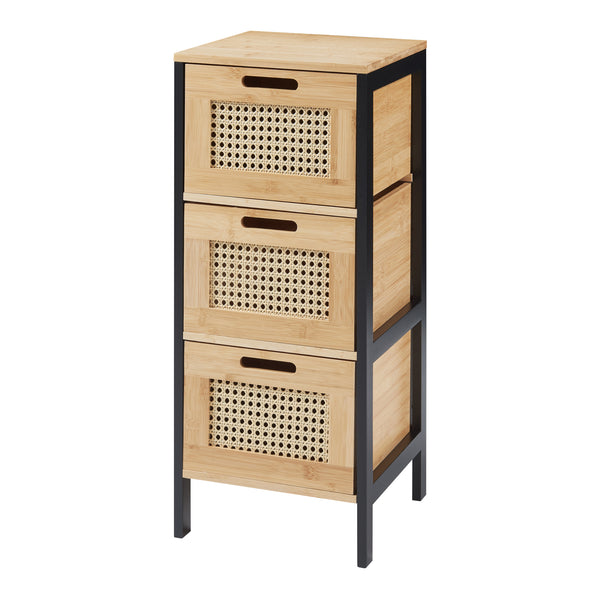 Tervola szafka łazienkowa z 3 szufladami czarna/bambus [en.casa]