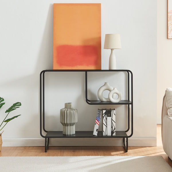 Stolik konsola Færder metal 92x33x81 cm czarny [en.casa]