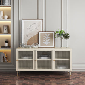 Szafka pod TV Lindau stal 120x40x59 cm kremowa biel [en.casa]