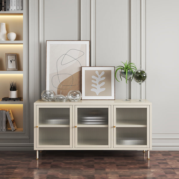 Szafka pod TV Lindau stal 120x40x59 cm kremowa biel [en.casa]