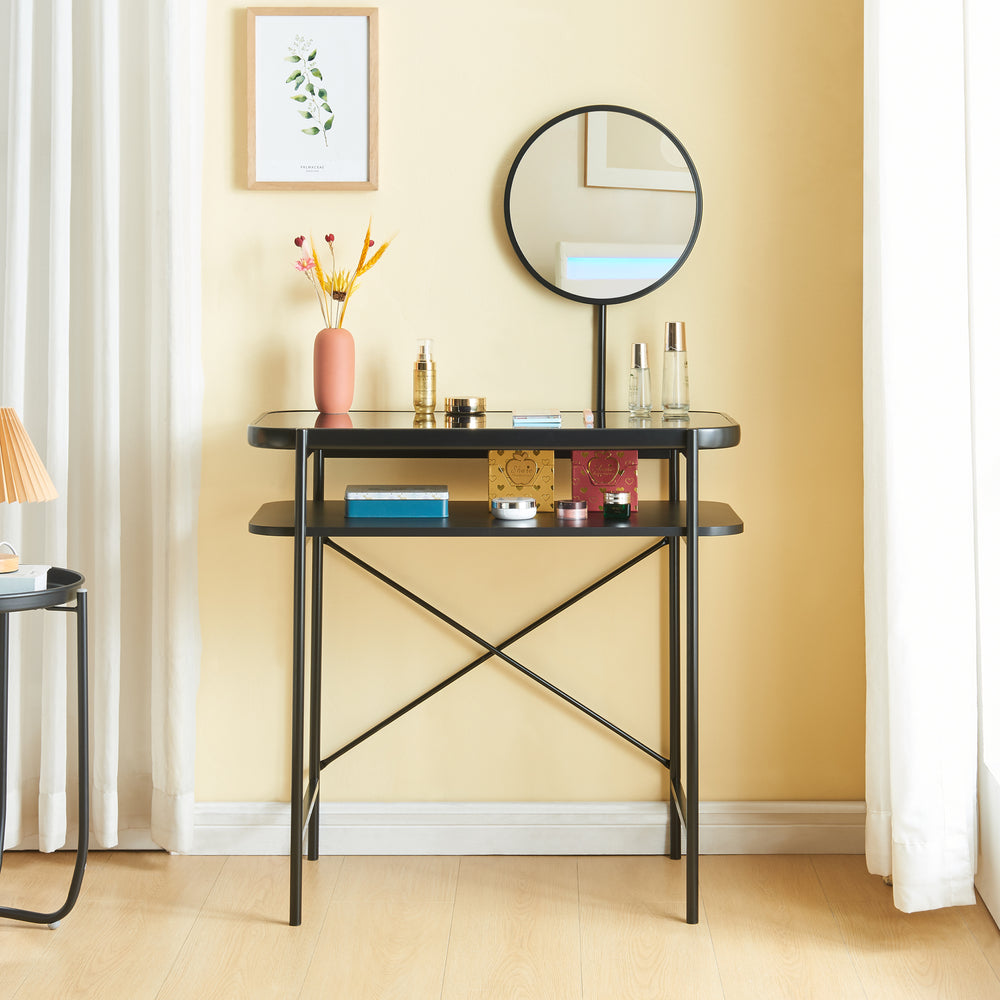 Schminktisch Hjelmeland mit Spiegel 129x80x44 cm Schwarz [en.casa] - premiumXL