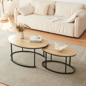 Zestaw stolików Holandia zestaw 2 czarny/dąb [en.casa]