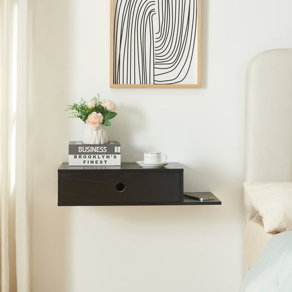 Półka ścienna Stor z szufladą 65x30x15 cm czarna [en.casa]