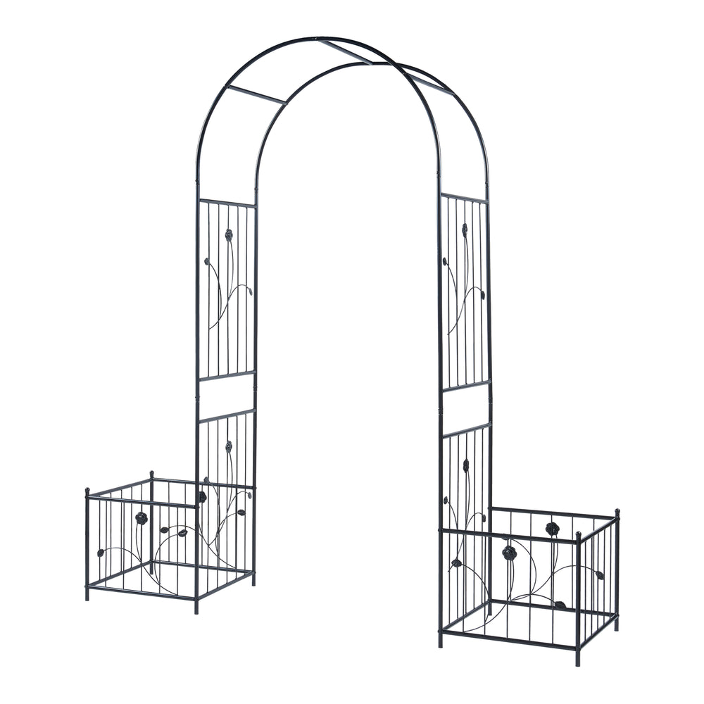 Łuk różany Barisciano z 2 skrzynkami na kwiaty czarny [casa.pro]