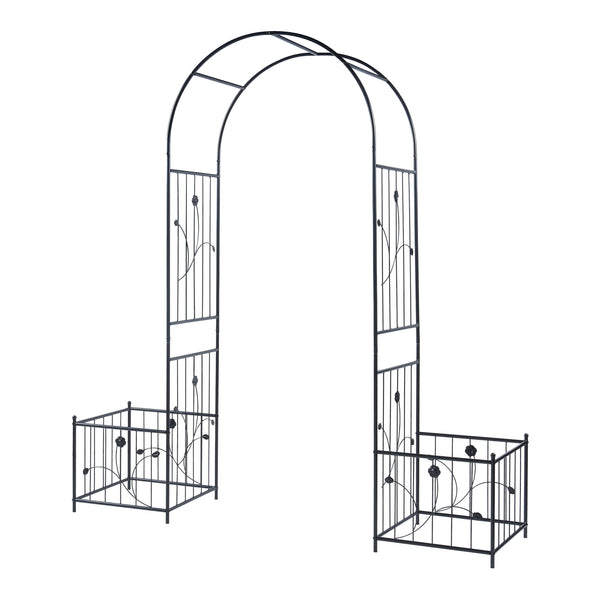 Łuk różany Barisciano z 2 skrzynkami na kwiaty czarny [casa.pro]