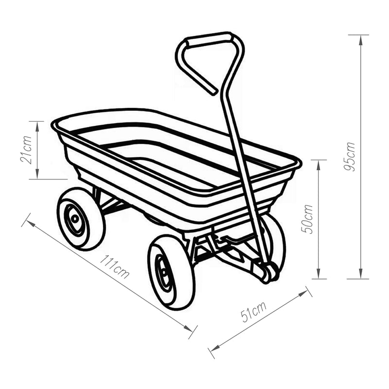 Szkic wymiarowy Wózek ręczny Corfinio 111x51 cm maks. 250 kg zielony/czarny [pro.tec]