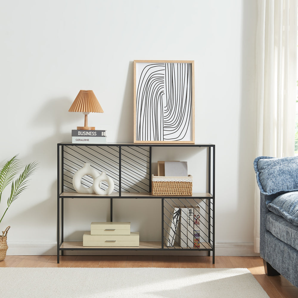 Konsolentisch Övertorneå 100x30x75 cm Schwarz/Eiche [en.casa] - premiumXL