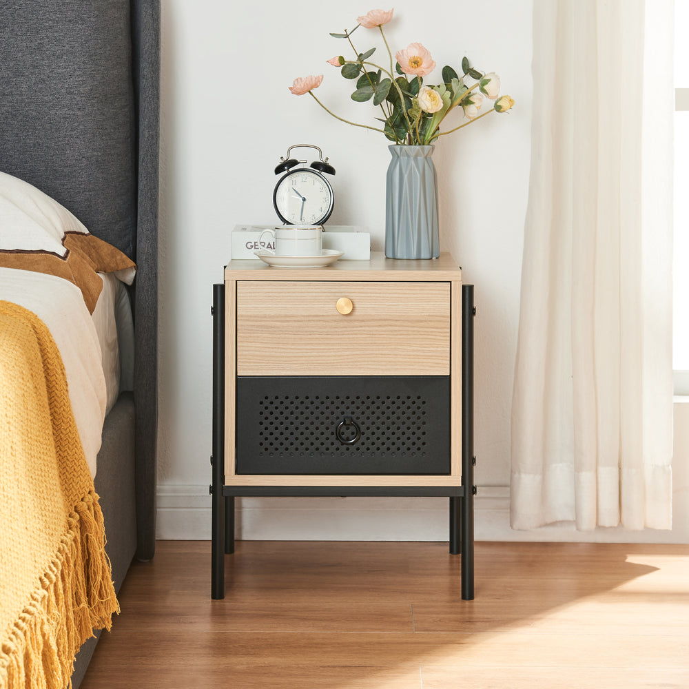 Nachttisch Tysnes 39x35x47 cm Eichenoptik/Schwarz [en.casa] - premiumXL