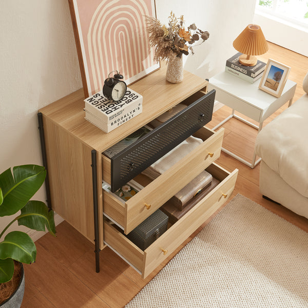 Komoda Tysnes z 3 szufladami 80x80x40 cm dąb/czarny [en.casa]