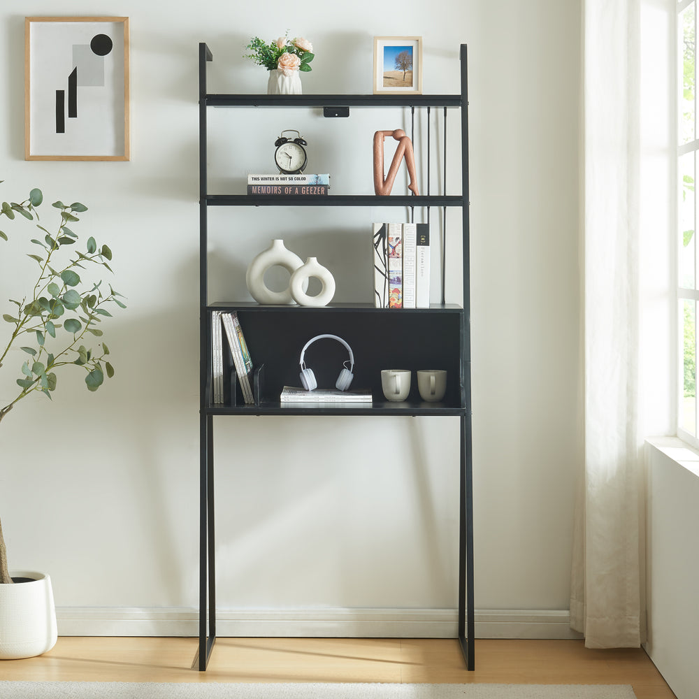 Schreibtisch Storfjord mit Leiterregal 184x80x40cm Schwarz [en.casa] - premiumXL