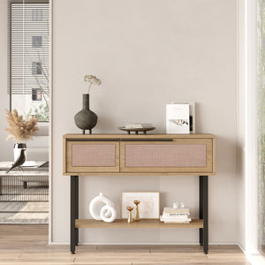 Konsola Kvænangen 100x30x76 cm dąb/rattan [en.casa]