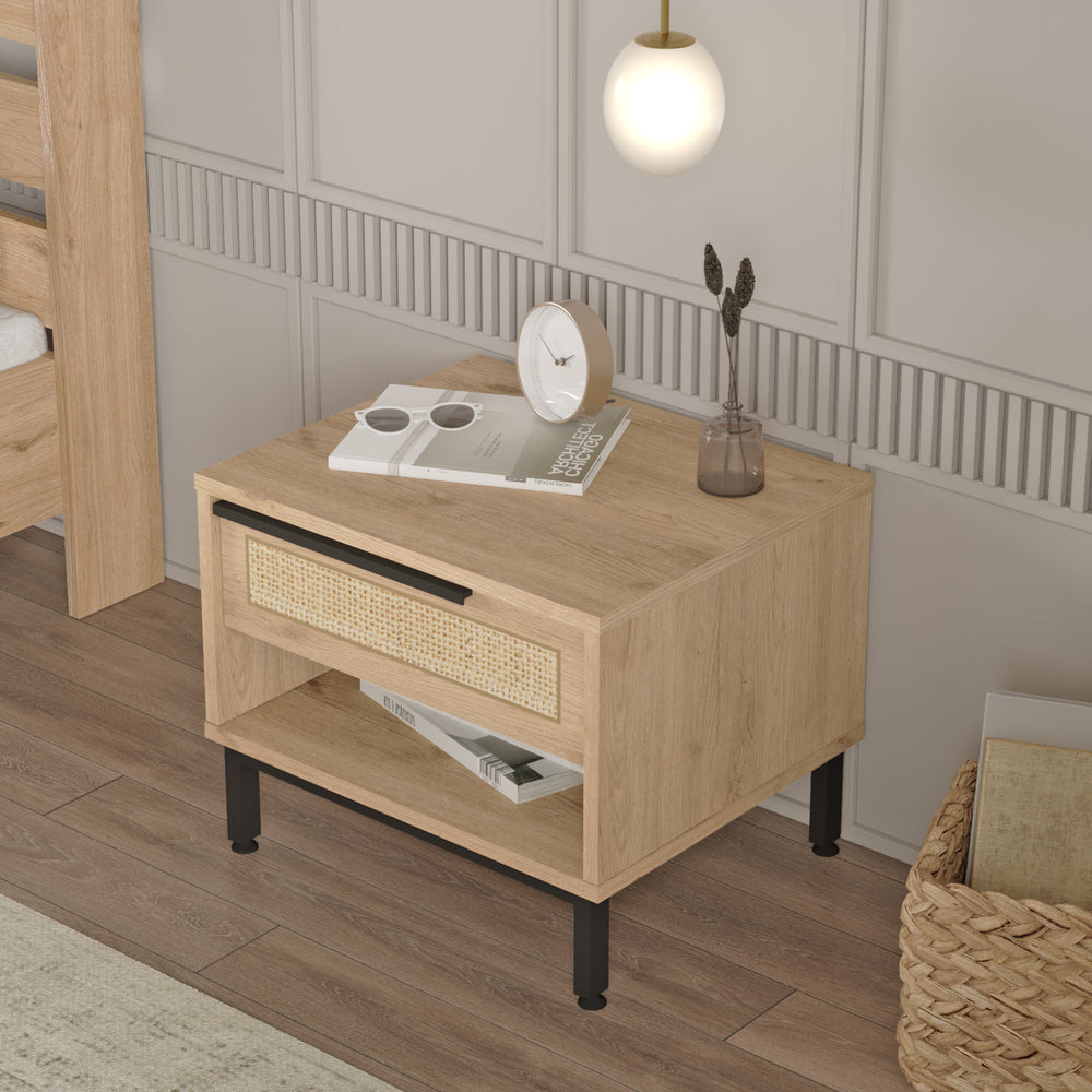 Nachttisch Kvænangen 43x54x45 cm Eichen/Rattanoptik [en.casa] - premiumXL