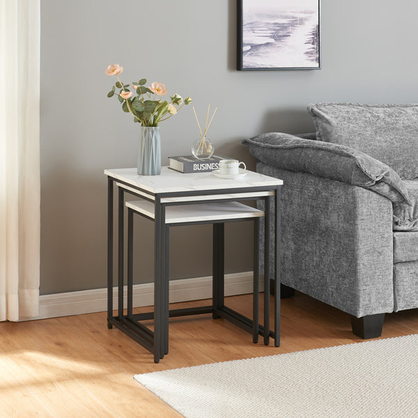 3-częściowy marmurowy stolik kawowy Trollhättan, biały [en.casa]