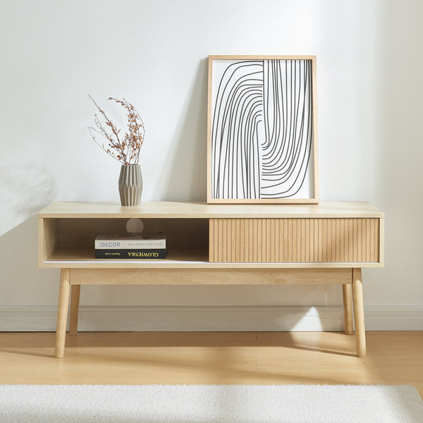 Szafka pod TV Landskrona 115x40x48 cm z dwoma przesuwanymi drzwiami o wyglądzie dębu [en.casa]