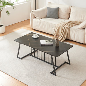 Stolik kawowy Nospoo 120x60x46 cm marmurowy wygląd, czarny [en.casa]