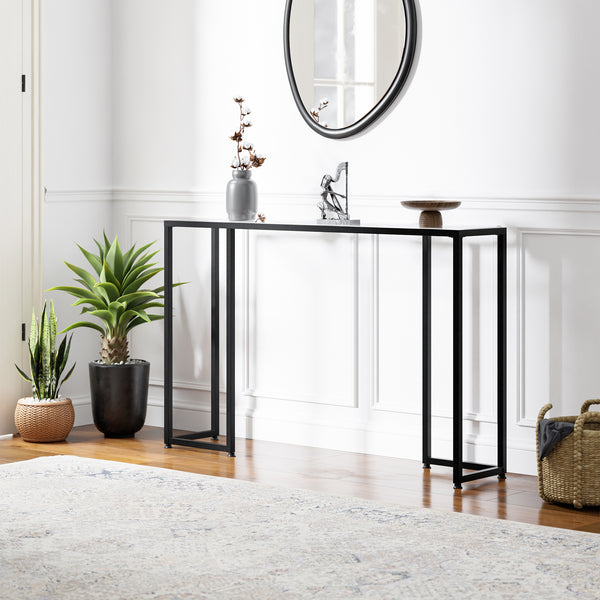 Konsolowy stół Ouby z szklaną płytą 120x25x73 cm Czarny [en.casa]