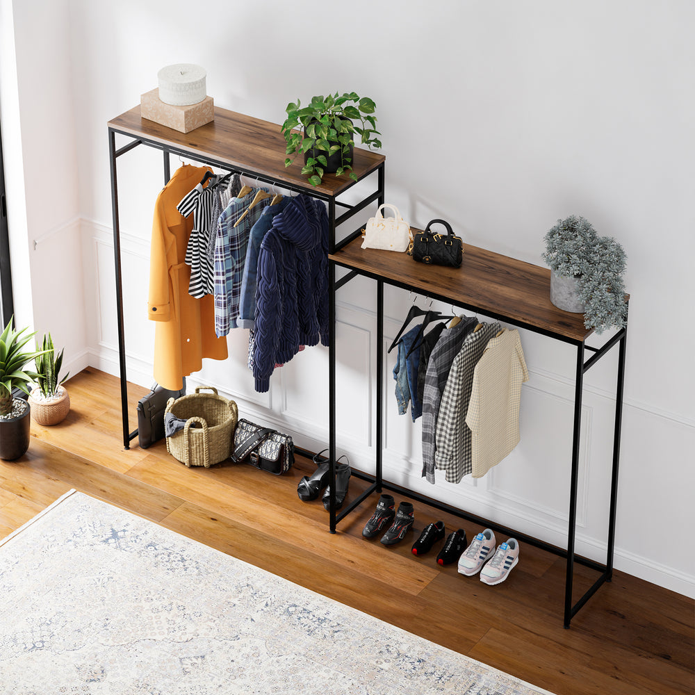 Garderobenständer Skestbyena aus zwei Elementen 140x240x40 cm Schwarz/Walnussoptik [en.casa] - premiumXL