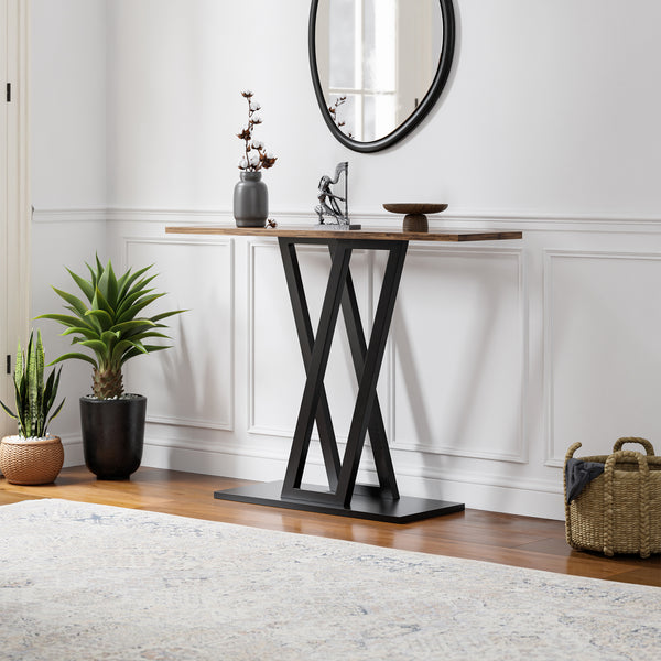 Stół konsolowy Seinshung 110x30x80 cm czarny/orzechowy [en.casa]
