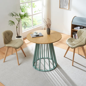 Stół do jadalni Lensuu 76x Ø80 cm pastelowa zieleń/dąb [en.casa]