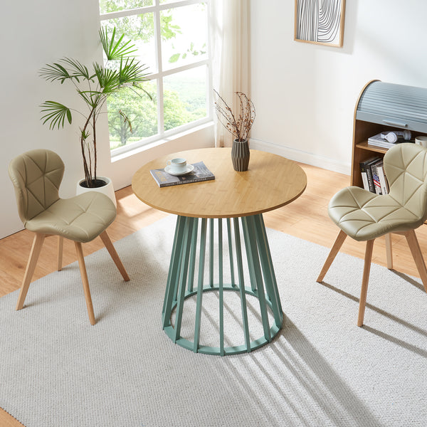 Stół do jadalni Lensuu 76x Ø80 cm pastelowa zieleń/dąb [en.casa]