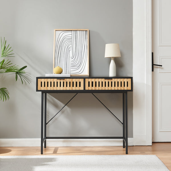 Konsola Luniehti 100x40x75 cm czarny/naturalny [en.casa]