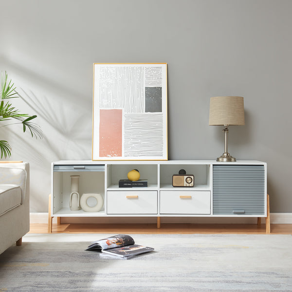 Szafka pod TV Kvaefjord 160x40x52 cm biały/szary [en.casa]