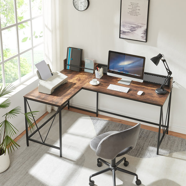 Biurko Frelvepirg z panelem tylnym w kształcie litery L 165x110x75 cm orzechowy wygląd [en.casa]