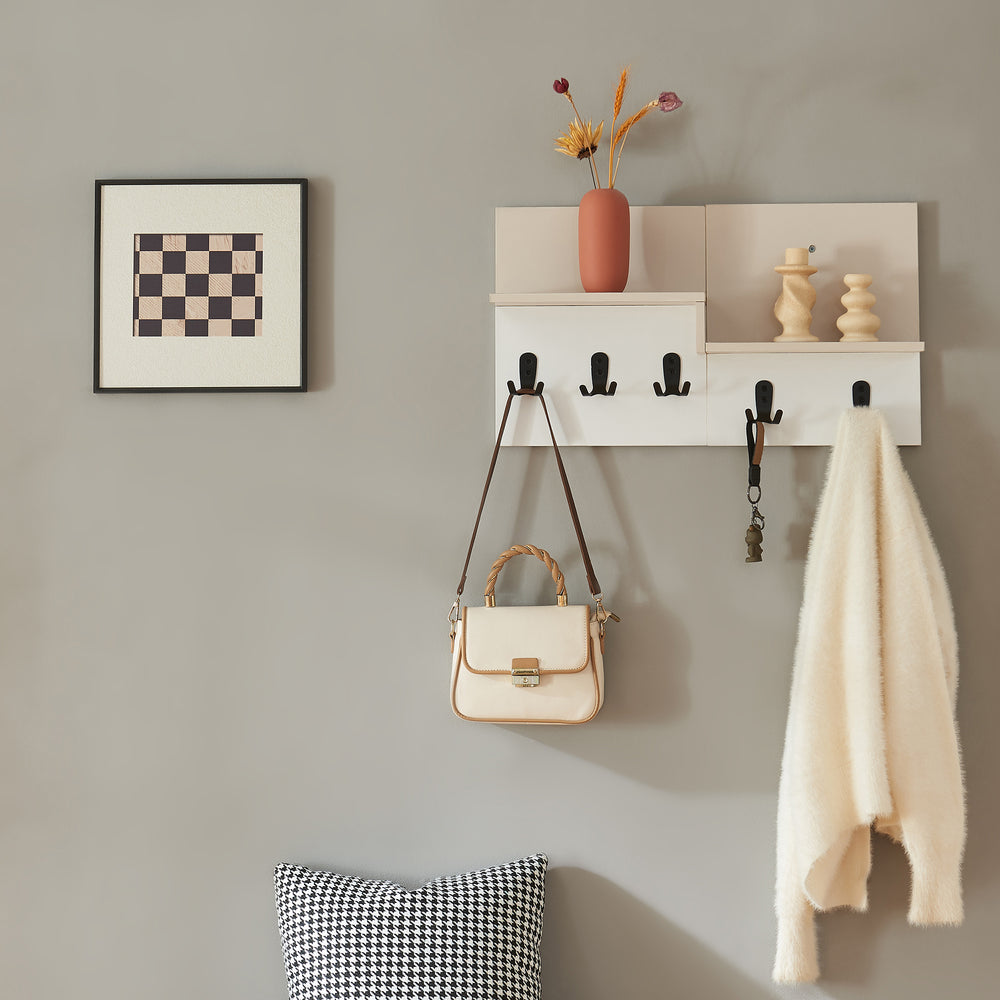 Wandgarderobe Botaruvn mit 2 Ablagen 34x59x13 cm Beige/Weiß [en.casa] - premiumXL