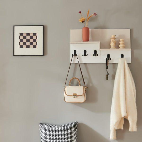 Botaruvn wieszak ścienny z 2 półkami 34x59x13 cm beżowy/biały [en.casa]