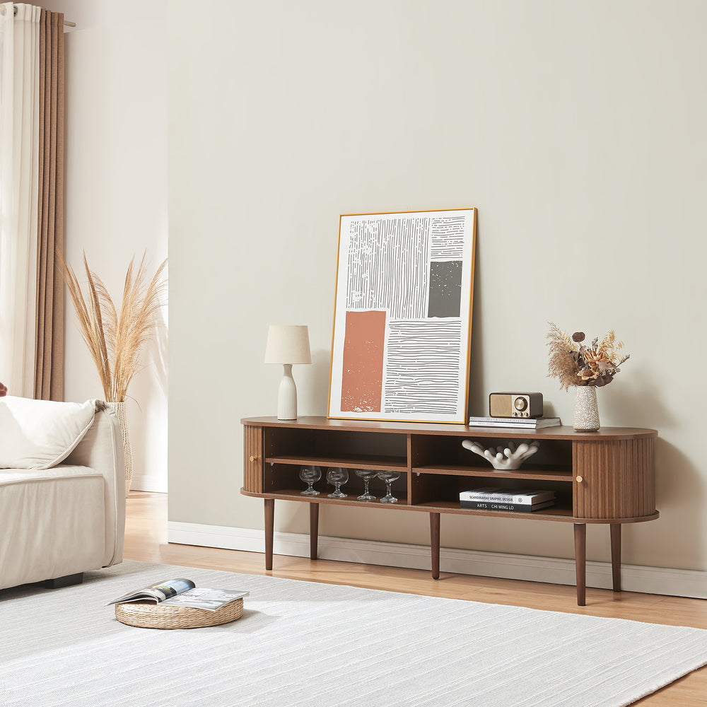 Szafka RTV Mapia 166x40x55 cm w optyce orzecha włoskiego [en.casa]