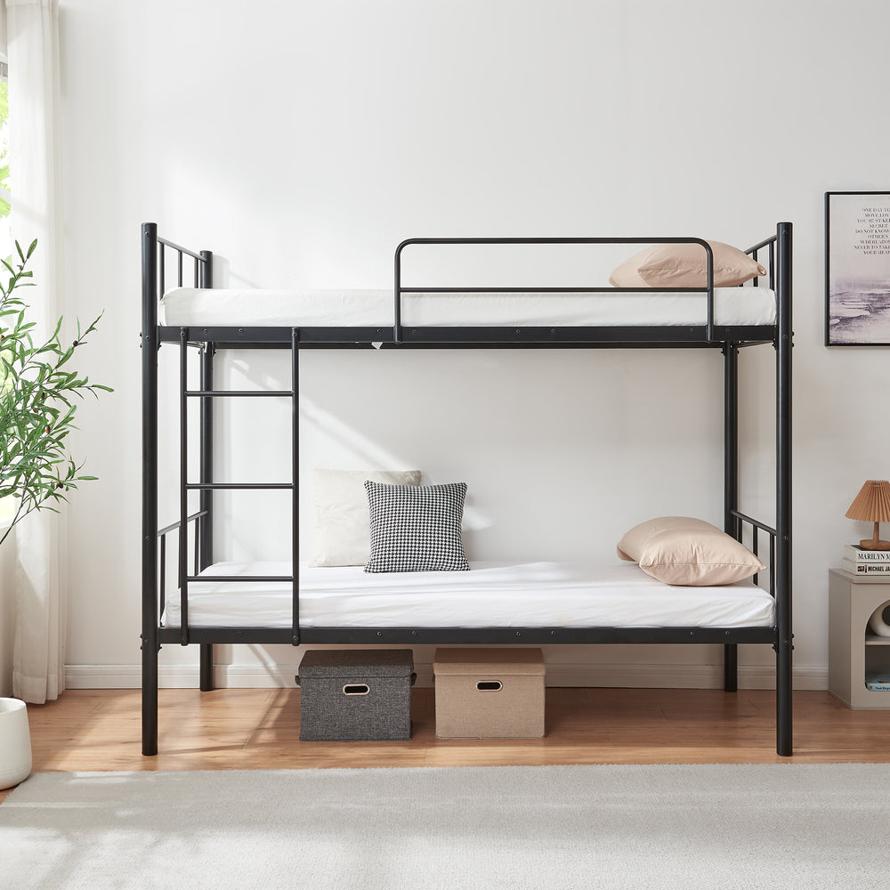 Metalowe łóżko piętrowe Berimma 90x200 cm czarne [en.casa]