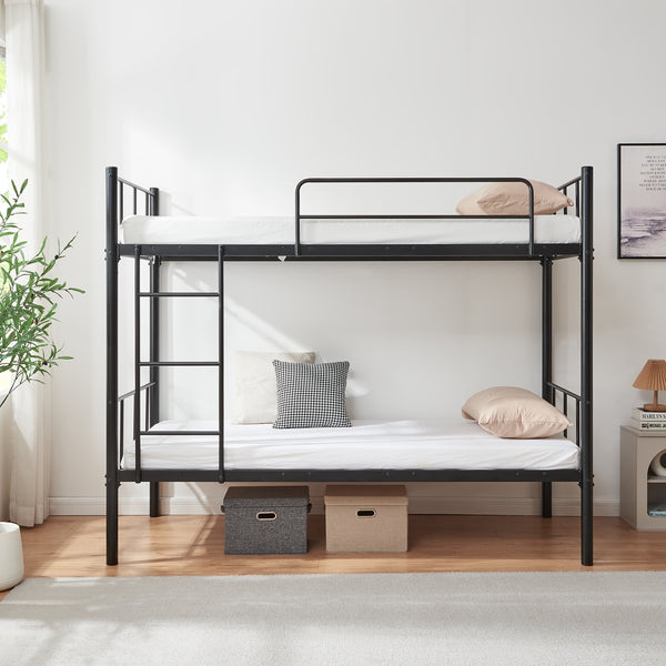 Metalowe łóżko piętrowe Berimma 90x200 cm czarne [en.casa]