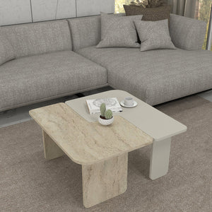 2-częściowy stolik kawowy Boneksbelt w kolorach piaskowca i trawertynu [en.casa]